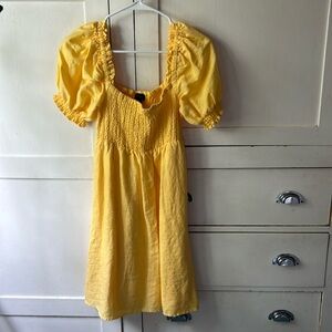House of Harlow M yellow linen smocked dress